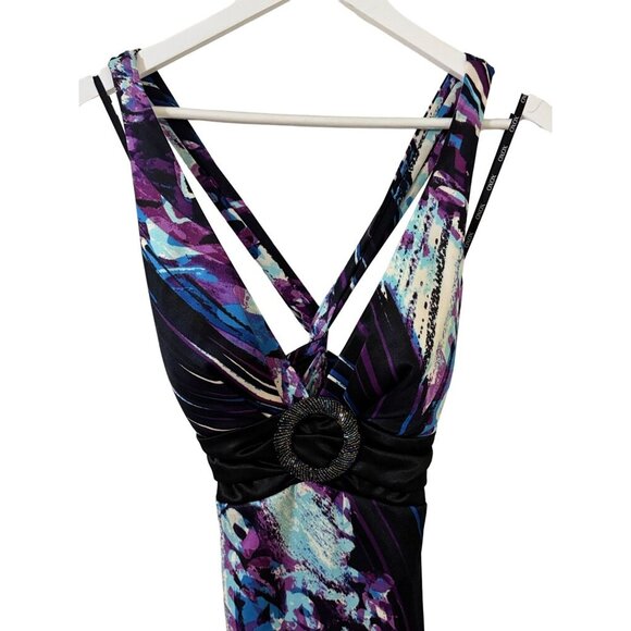 XOXO Womens Multicolor Maxi Dress Formal Gown Purple Black Medium - Picture 4 of 16